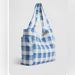 Gap linen cotton checked plaid tote bag EUC